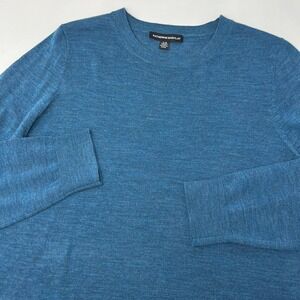 Katherine Barclay Blue 100% Merino Wool Crewneck Sweater Women Large Lightweight